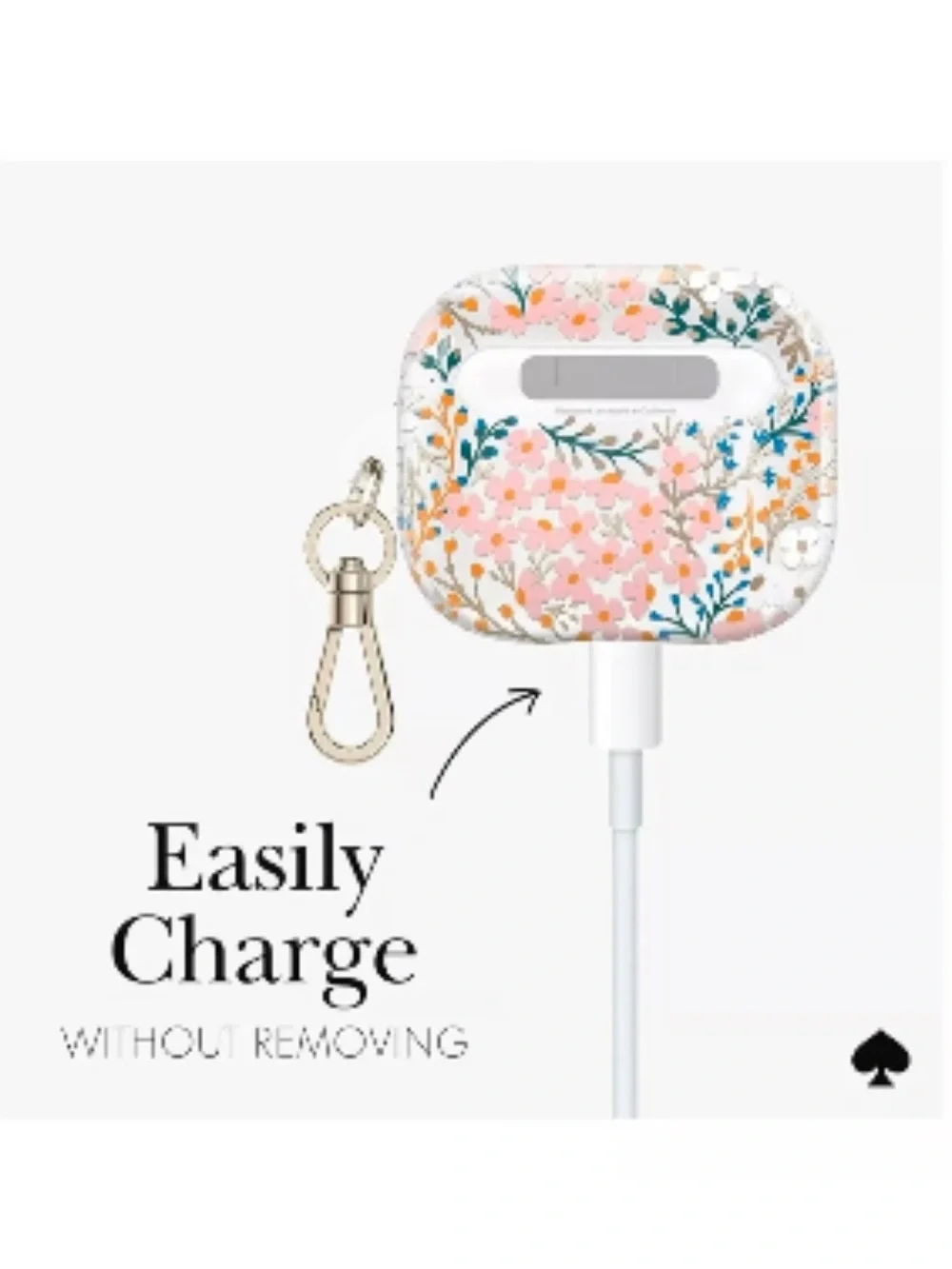 kate spade Clear Floral AirPods Pro Case with Silver Clip. 3rd Generation